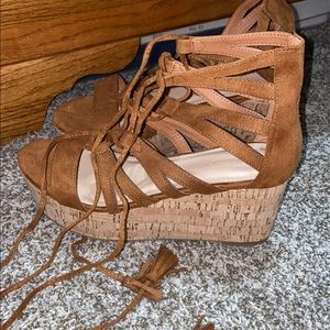 Tie up wedge sandals, never worn!!! size 9